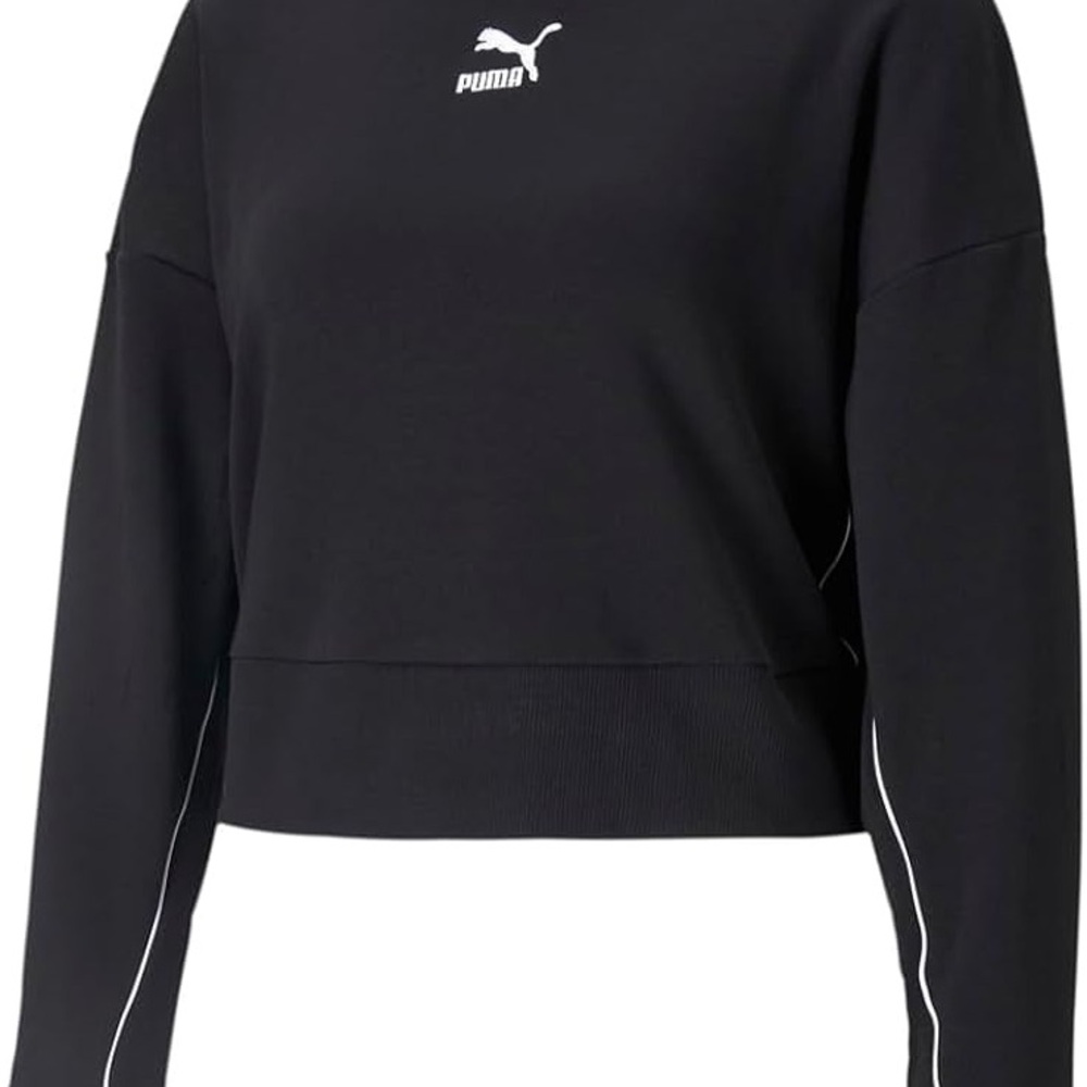 Puma Black Cropped Crew Sweatshirt with White Logo